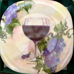 Grapevine Design Square Plate with Wine Glass
